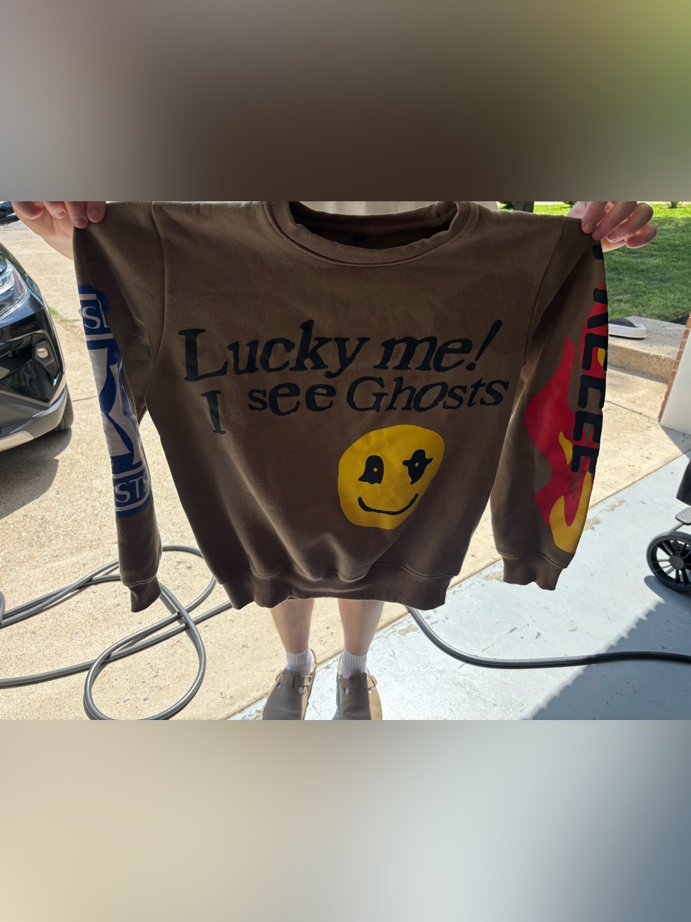 Lucky Me! I See Ghosts Brown Graphic Crewneck Sweatshirt